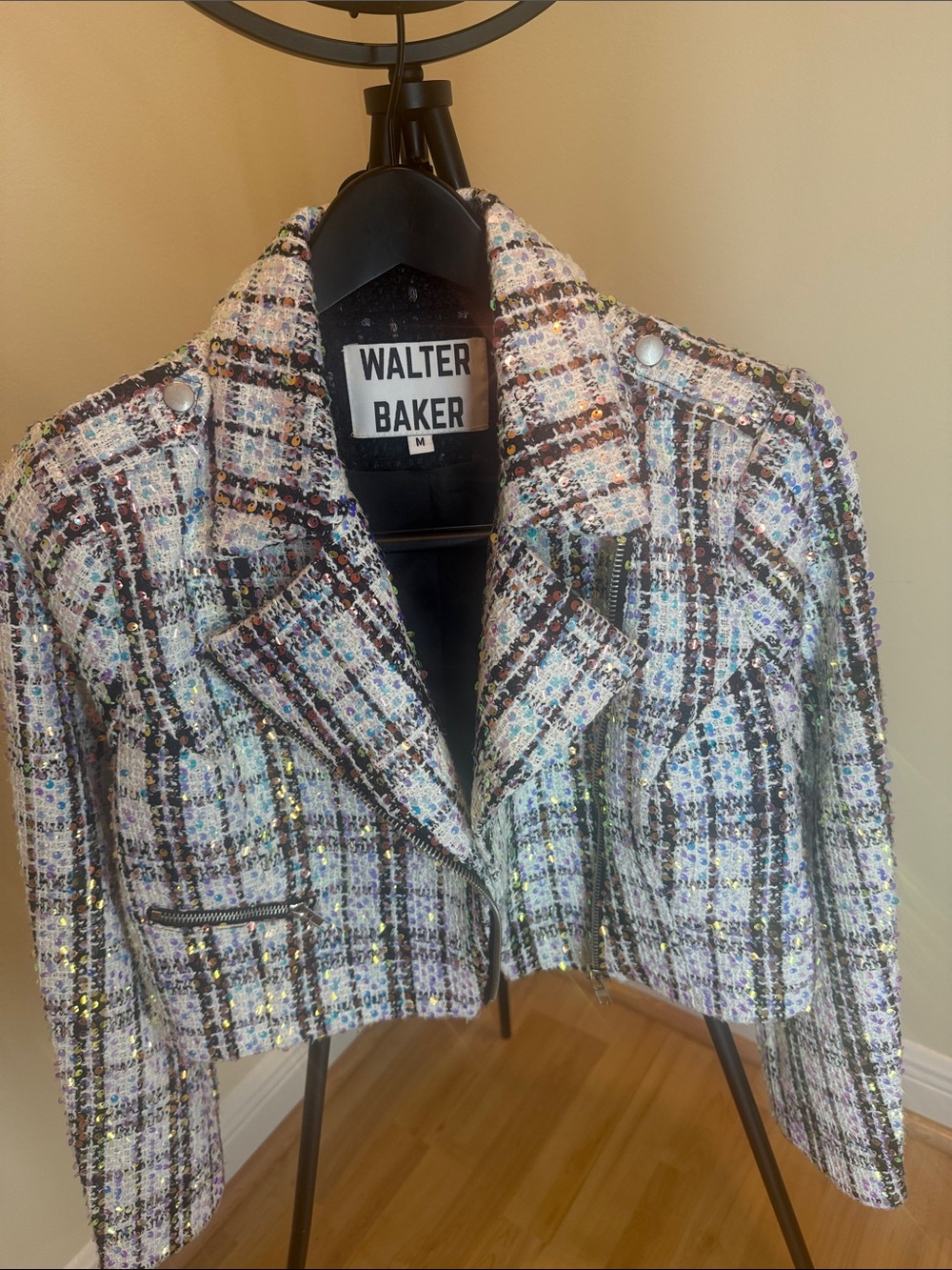 Walter Baker Black & White Sequin Tweed Jacket with Pastel Accents